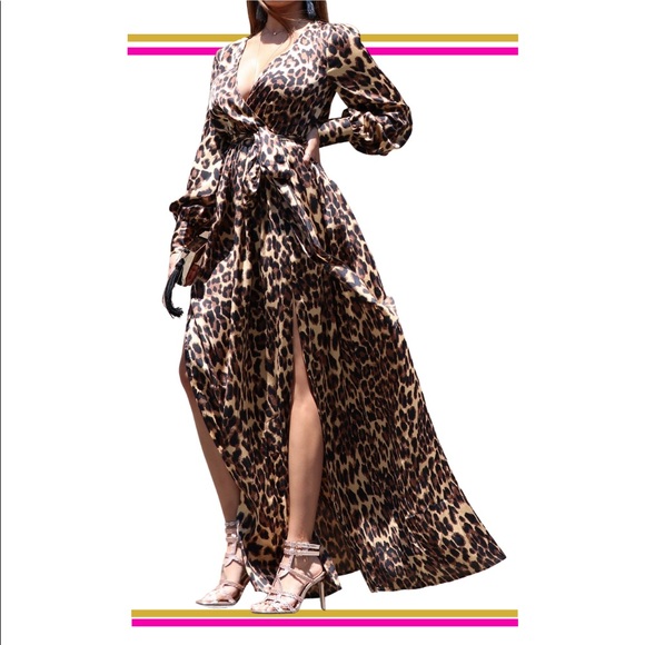 Leslie Leopard Print Satin Dress - Picture 2 of 4